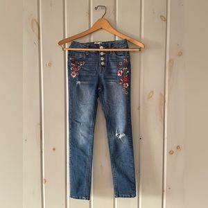 So brand girls jeans, floral embroidery, size 8.
